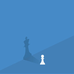 Obraz premium Dream big. Vector chess pawn with shadow of the king 