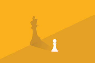 Dream big. Vector chess pawn with shadow of the king	 - obrazy, fototapety, plakaty