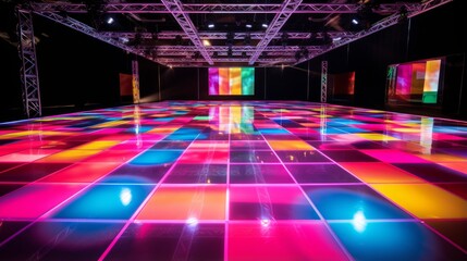 Disco dance floor with neon hues