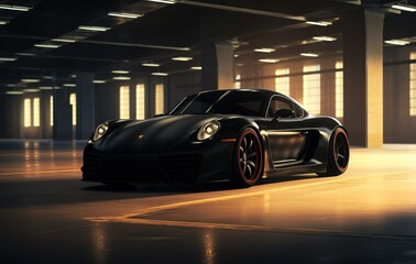 Obraz premium Very elegant black luxury car, wallpaper, poster, background for your product