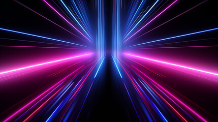 Three dimentional render with blue and pink neon lines on black background