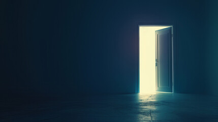 Light shining through an open door into a dark empty mysterious room
