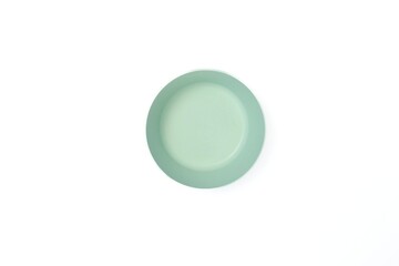 empty green plate on white background with copy space. Healthy eating, diet concept. Banner