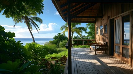 Fototapeta na wymiar Wooden Cottage with Perfect Tropical Seaview