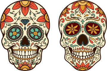Illustration of mexican sugar skull. Day of the dead. Dia de los muertos. Vector illustration