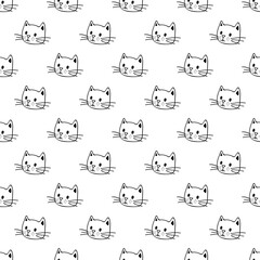 Fototapeta premium Seamless pattern with cat muzzle doodle for decorative print, wrapping paper, greeting cards, wallpaper and fabric