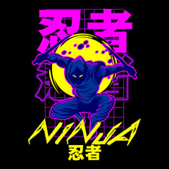 NInja Japan Samurai Design Tshirt Futuristic Cyber Streetwear