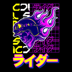 Skull Helmet Devil Design Tshirt Futuristic Cyber Streetwear