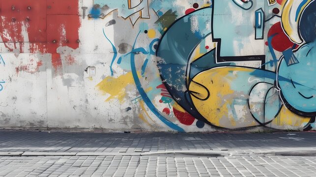 Fototapeta Wall with colorful street art graffiti in the city.
