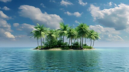 Obraz premium Isolated tropical island with palm trees and crystal clear water.
