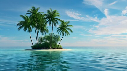Fototapeta na wymiar Isolated tropical island with palm trees and crystal clear water.