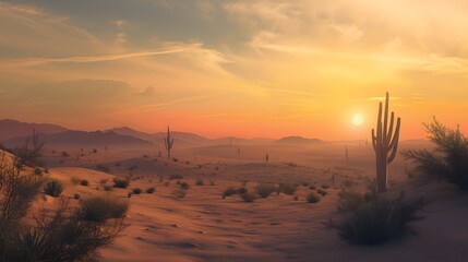 Beautiful orange sunset in the desert.