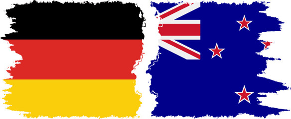 New Zealand and Germany grunge flags connection vector
