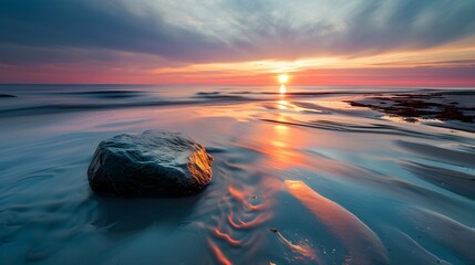 Shot of the sunset at the baltic sea. Sunset at beach - obrazy, fototapety, plakaty