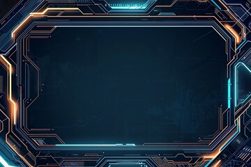 Rectangle tech digital background with space. Neon monitor template for gamer. Technology frame