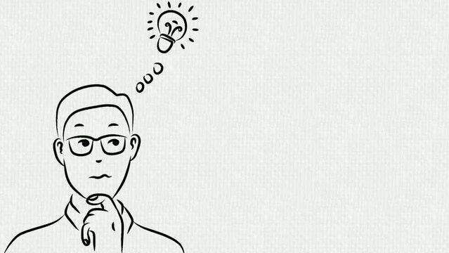 thinking business man to have an idea video line art ilustration