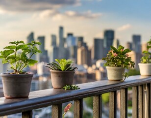 Relaxing balcony retreat with a cityscape panorama