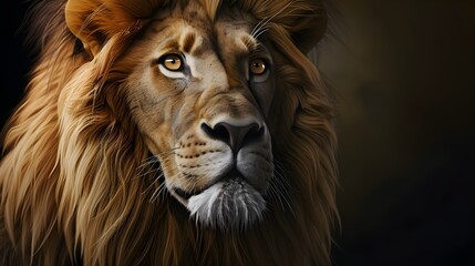 Naklejka premium Portrait of majestic lion. African Wildlife Animal concept. King of the Jungle.