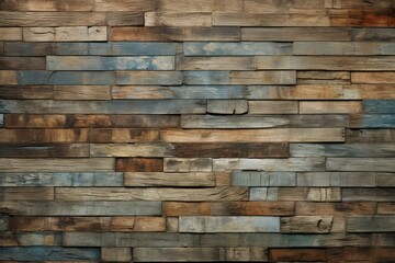 A textured wooden wall featuring a mix of colors and patterns, showcasing the beauty of reclaimed timber design.