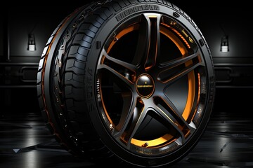 Car wheels for the cars of the future, Futuristic sports car tyre technology concept with rim...
