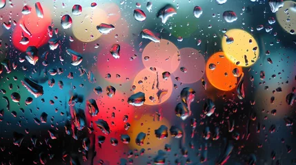 Foto auf Acrylglas multicolor a scene that mesmerizing patterns raindrops on a window, where play of light and water forms a unique tapestry of reflections © PSCL RDL