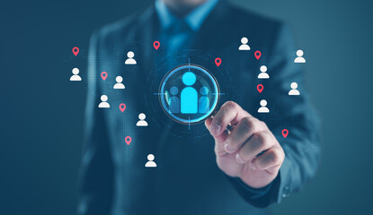 HR, Human resources concept, Management Recruitment Employment, CRM, assessment center, Businessman effective organizational structure effective management and recruitment, leadership team building..