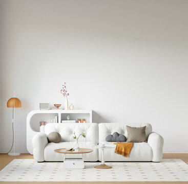 Interior Living Room Wall Mockup - 3d rendering, 3d illustration