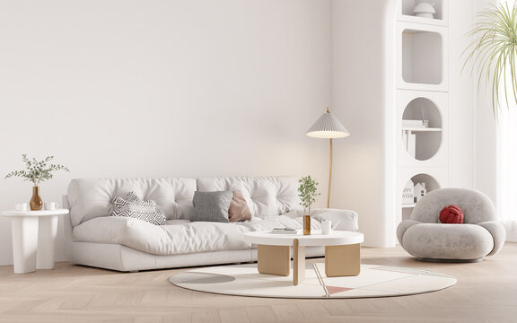 Interior Living Room Wall Mockup - 3d rendering, 3d illustration