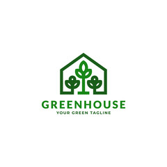 Minimalist Modern Leaf and House for Eco Green House Farm Plant Cultivation Logo Template