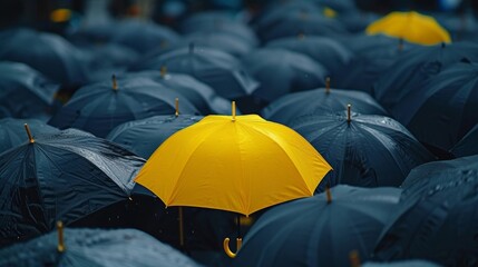 Stand out in a sea of conformity with a bright yellow umbrella that symbolizes your unique leadership and innovative thinking.