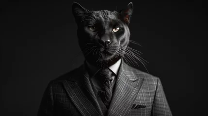 Outdoor-Kissen The black panther exudes sophistication and strength, embodying the perfect blend of animal magnetism and corporate command. © tonstock
