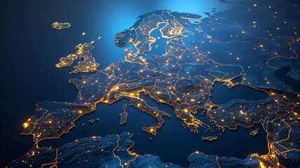 Western Europe's digital landscape is a hub for international communication and data sharing. - obrazy, fototapety, plakaty