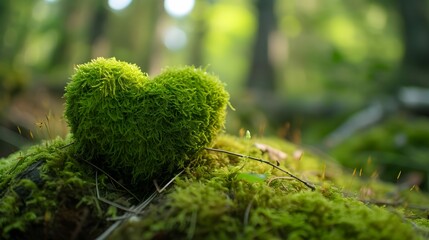 heart shaped moss in the beautiful forest.