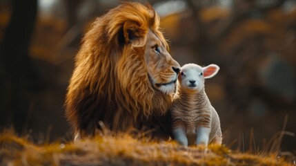 Lion and lamb represent unity of opposites, symbolizing harmony and peace.