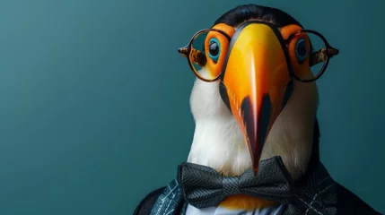 Foto op Aluminium The dapper toucan exudes sophistication in his sharp suit and bow tie, his birdlike charm undeniably captivating. © tonstock