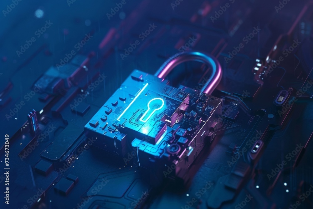 Poster secure your data with a digital padlock, ensuring cyber safety and preventing fraud on your computin