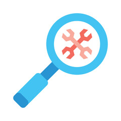 Search icon. Magnifying glass icon, Wrench inside magnifying glass icons, minimalist vector illustration and transparent graphic element. Isolated on white background