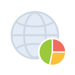 Globe and pie chart icon, minimalist vector illustration and transparent graphic element. Isolated on white background