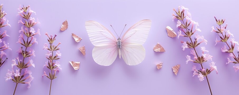 butterflies with flowers decorative background.