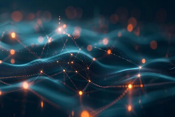 Futuristic network with glowing fiber optics, showcasing the power of quantum computing and global electronic intelligence. - obrazy, fototapety, plakaty