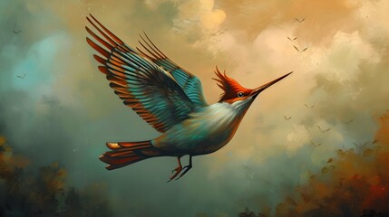 art work of flying bird. oil painting.