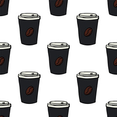 Seamless pattern with cute cup of tea or coffee doodle for decorative print, wrapping paper, greeting cards, wallpaper and fabric