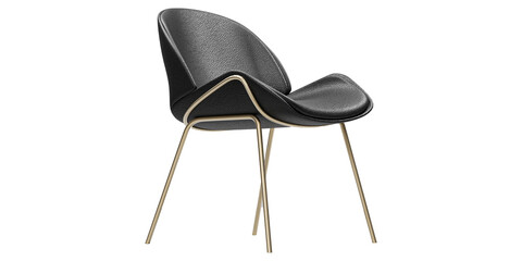Modern and luxury black leather chair with gold metallic legs isolated on white background. Furniture Collection. 