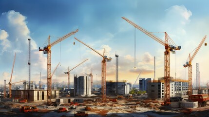 Fototapeta na wymiar machinery construction building cranes