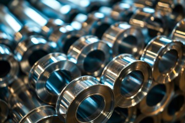 Heavy industrial production yields rolls of aluminum fittings. - obrazy, fototapety, plakaty