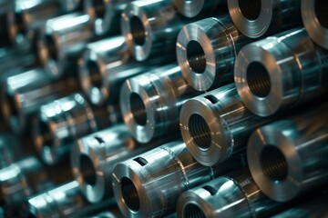 Heavy industrial production yields rolls of aluminum fittings. - obrazy, fototapety, plakaty