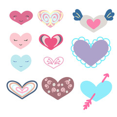 Set Of Colorful Hand drawn Hearts Vector Image. Creative Design Illustration of Love Symbol