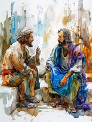 Contemplative Jesus and Matthew with a Mustard Seed Generative AI - obrazy, fototapety, plakaty