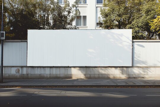 Construction site fence with a blank white advertising banner