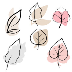 Collection of Leaf line art drawing with abstract shape. Abstract Plant art vector design